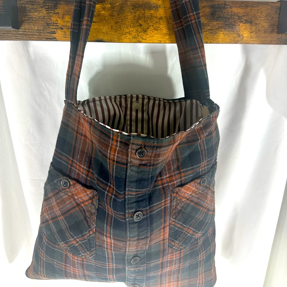 MorganRy Flannel Sholder Bag Whitney 11 Brown Black Handmade Lined Rescued Shirt